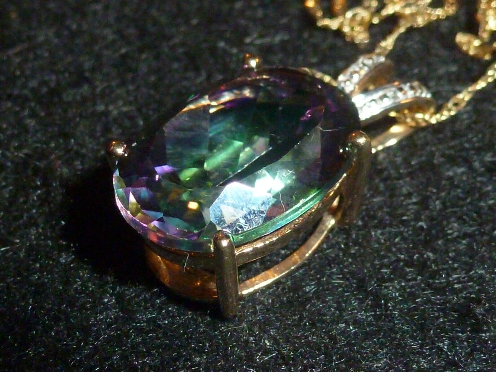 10K SOLID YELLOW GOLD OVAL-CUT MYSTIC TOPAZ PENDA… - image 4