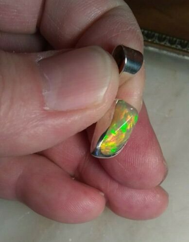 Colorful Ethiopian Welo Opal Pendant 925 Sterling 