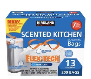 Kirkland Signature Flex-Tech 13-Gallon Scented Kitchen Trash Bags 200 ...