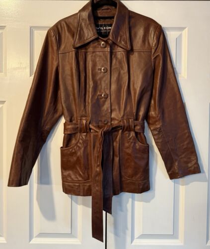 Vintage Wilson Brown Leather Trench Coat Jacket W… - image 1