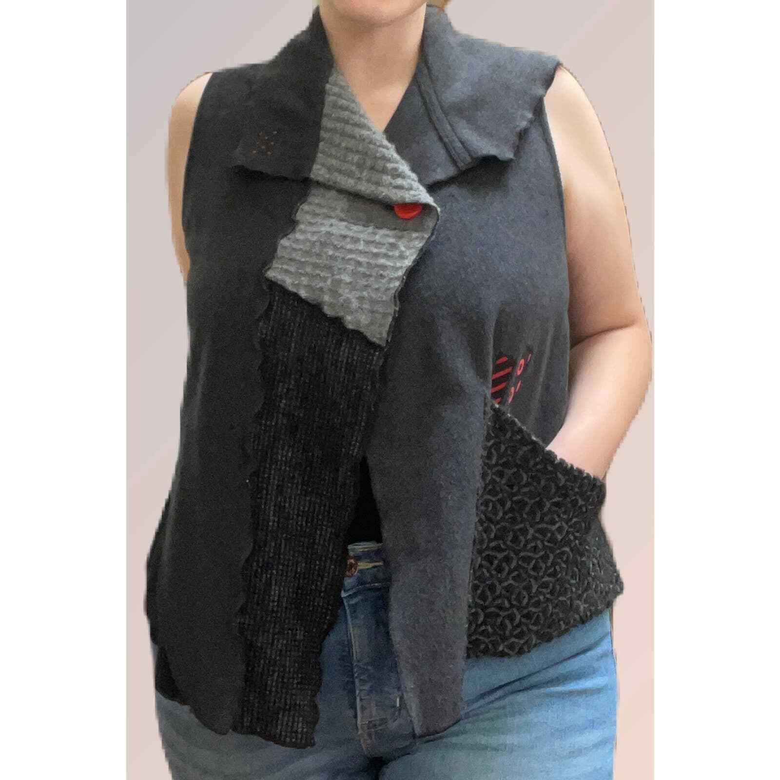 Jane Herzeberg Hand Painted Original Wool Vest XL - image 2