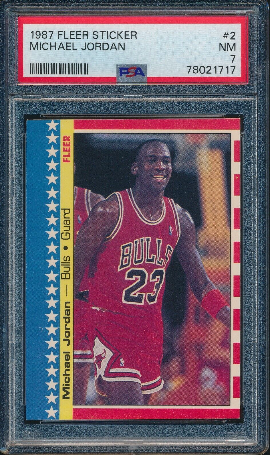 1987 FLEER STICKER BASKETBALL #2 MICHAEL JORDAN PSA 7 NM HOF *2nd YEAR ...