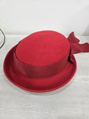 Vtg 1950s Red Brambar Pork Pie Hat   Women 100% Wo