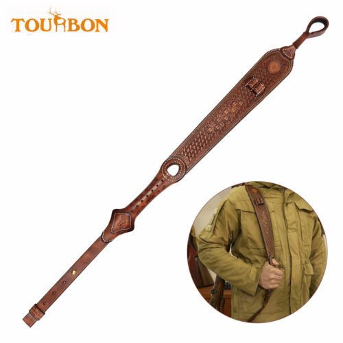 TOURBON Leather Rifle Shotgun Sling Gun Belt Strap w/ Shell Holder ...