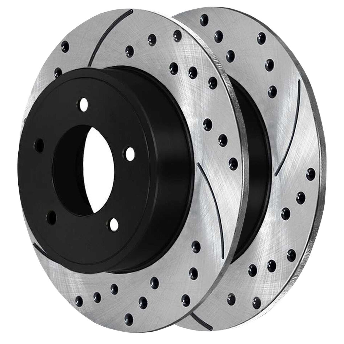 Rear Drilled Slotted Brake Rotors Black & Pads for Jeep Grand Cherokee ...