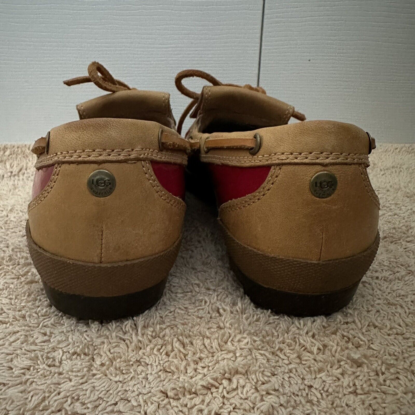 UGG Women's Red & Tan Leather Rain Duck Shoes Ash… - image 6