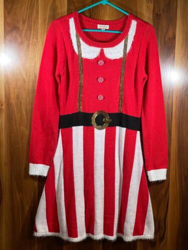 Ultra Flirt Sweater Dress Women's Large Red White 