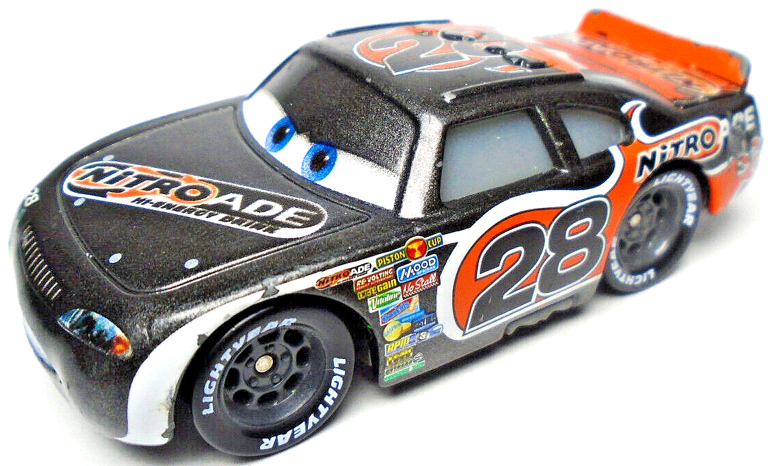 DISNEY PIXAR CARS AIKEN AXLER #28 NITROADE GRAY ORANGE 1:55 PISTON CUP ...