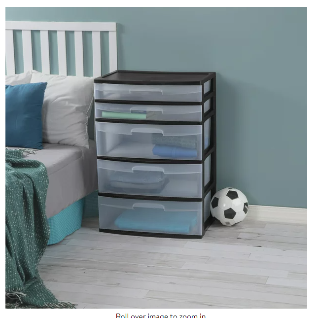 NEW Sterilite Plastic 5 Drawer Wide Tower Black.FREE SHIPPING,Storage ...