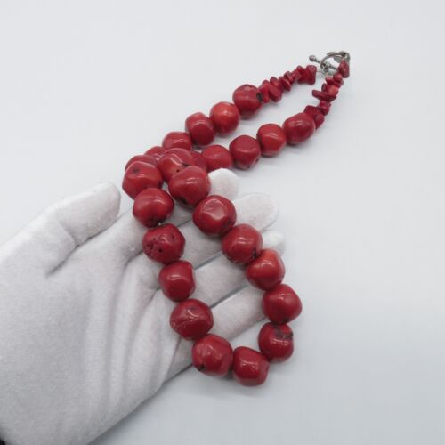 Bamboo Coral Bead Necklace Red Boho Ethnic Statem… - image 1