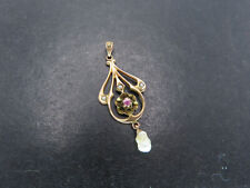 Antique 10K Yellow Gold & Ruby/Pearls Lavalier Pendant, 1.5g