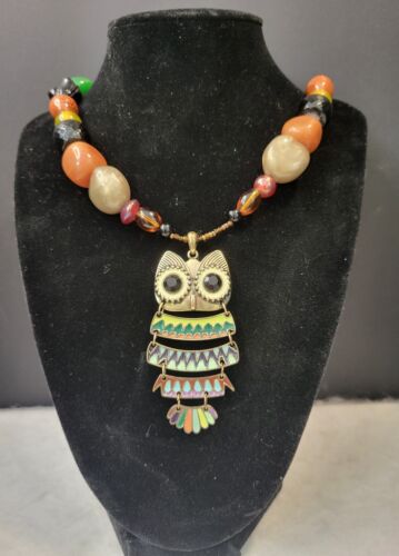 Vintage Brass and Enamel "Owl Right Now" Tribal Ra