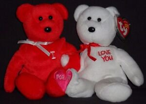 Ty I Love You I Heart U Beanie Baby Bear Set Mint With Mint s Ebay