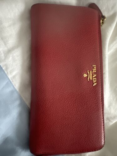 PRADA  Authentic Long Wallet Saffiano Leather Red 