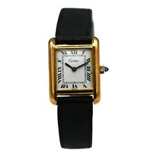 VINTAGE LADIES CARTIER TANK MECHANICAL WRISTWATCH 18K GOLD PLATED LEATHER BOX