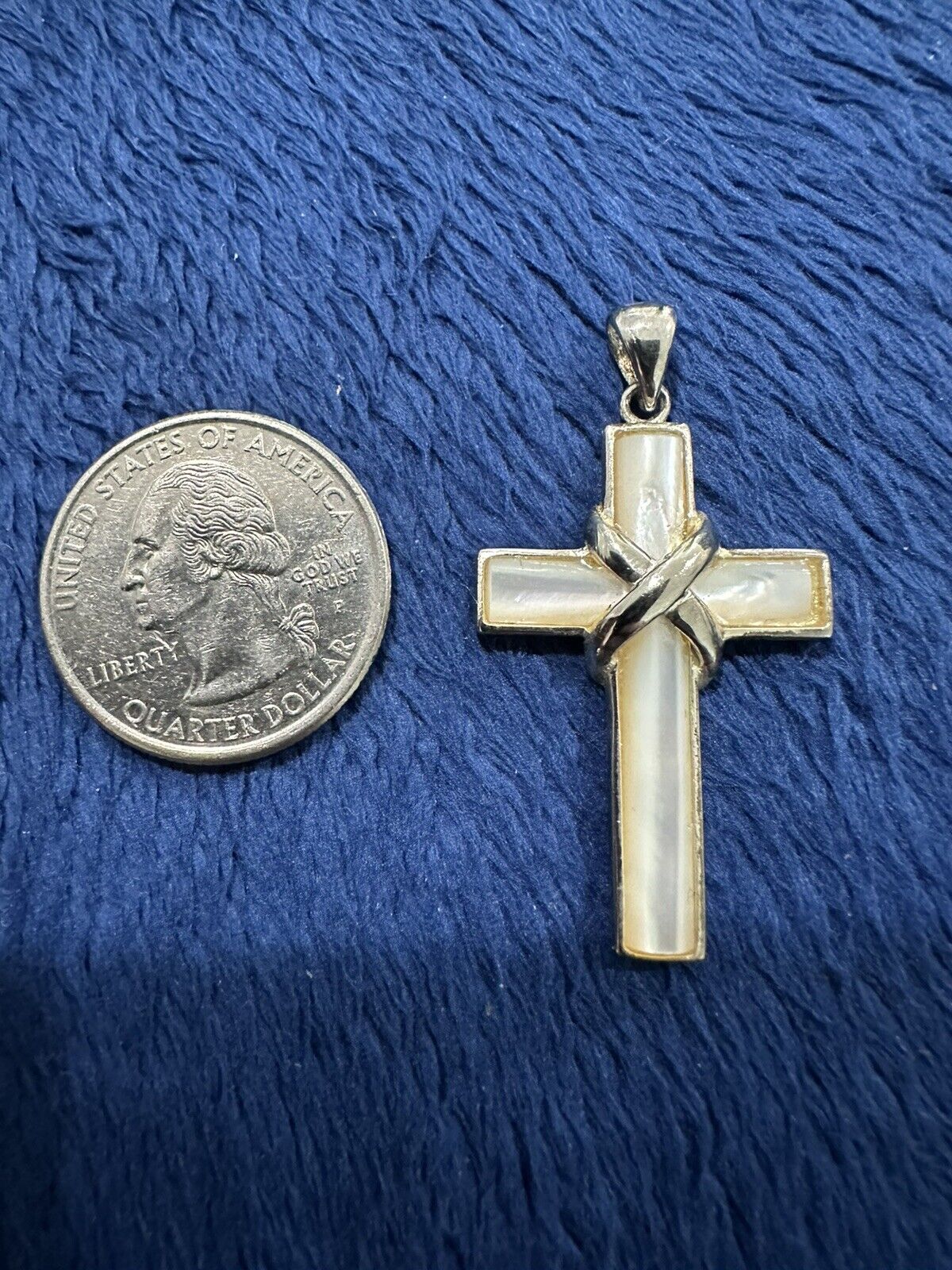 Sterling Silver 925 Mother of Pearl Cross Pendant - image 2