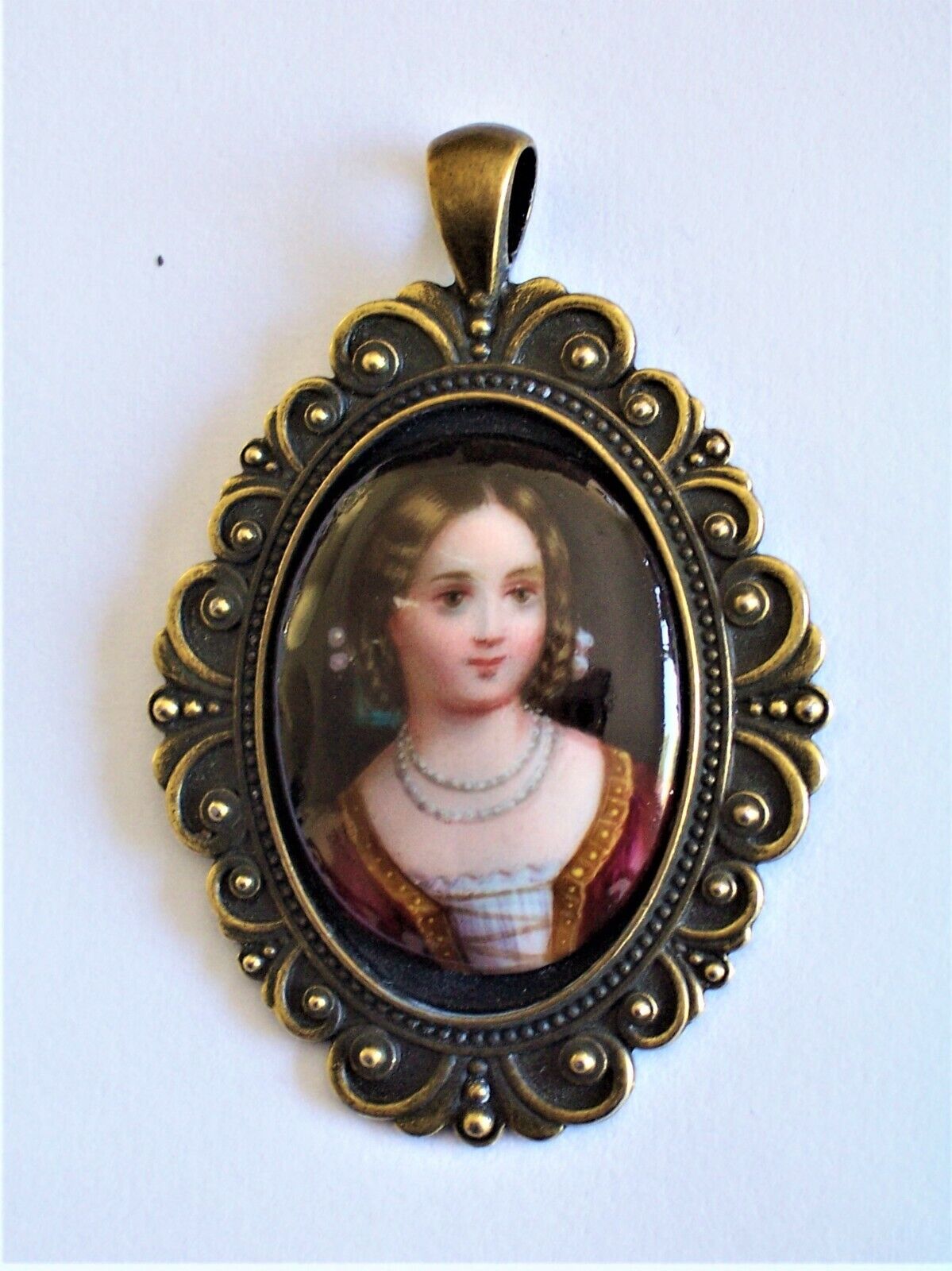 Antique Victorian Hand Painted Porcelain Cameo Pe… - image 7