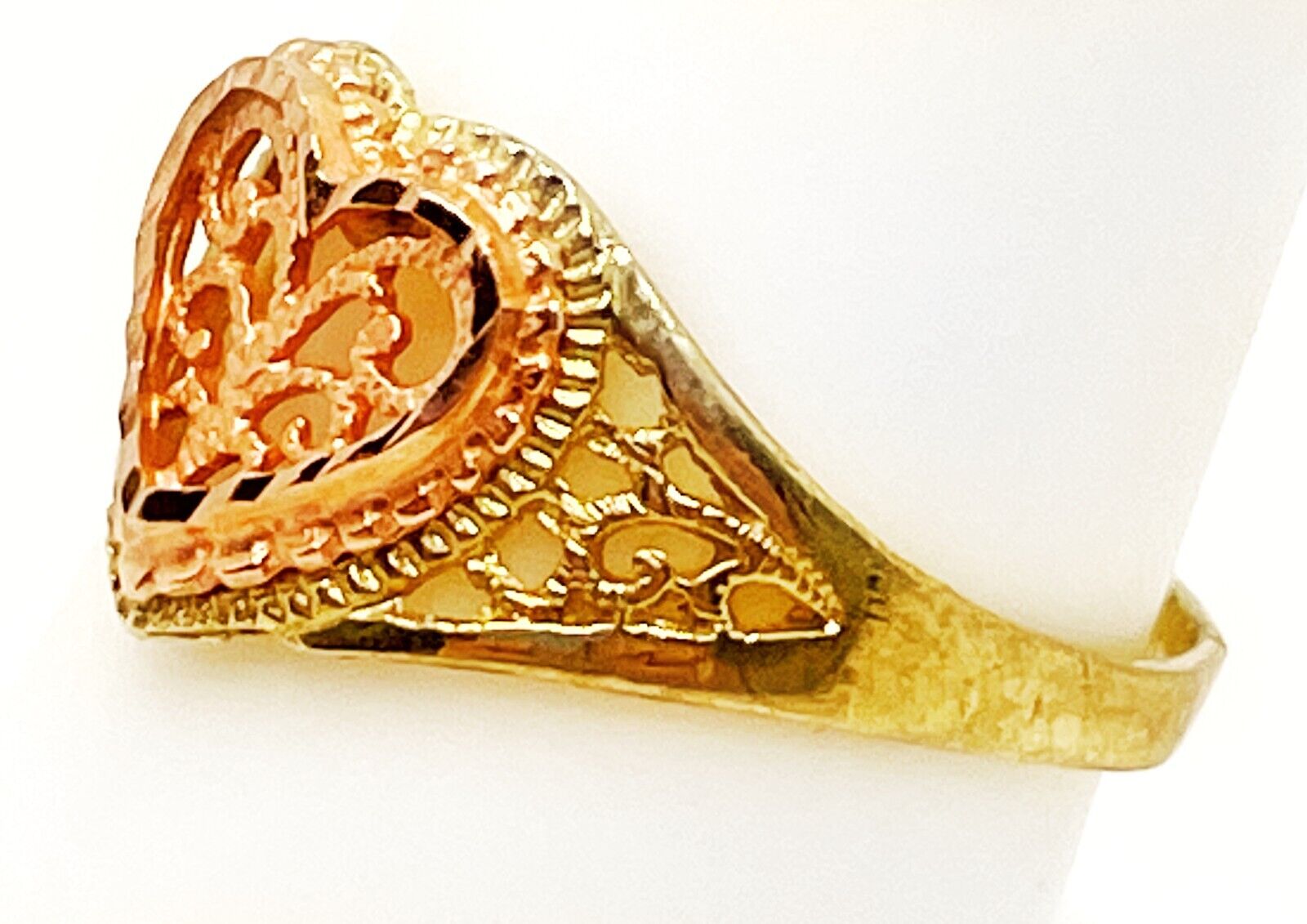 10K Rose/Yellow Gold Heart Ring - image 2