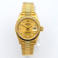 LADIES ROLEX OYSTER PERPETUAL DATEJUST PRESIDENT 69178 WRISTWATCH 18K GOLD C1987