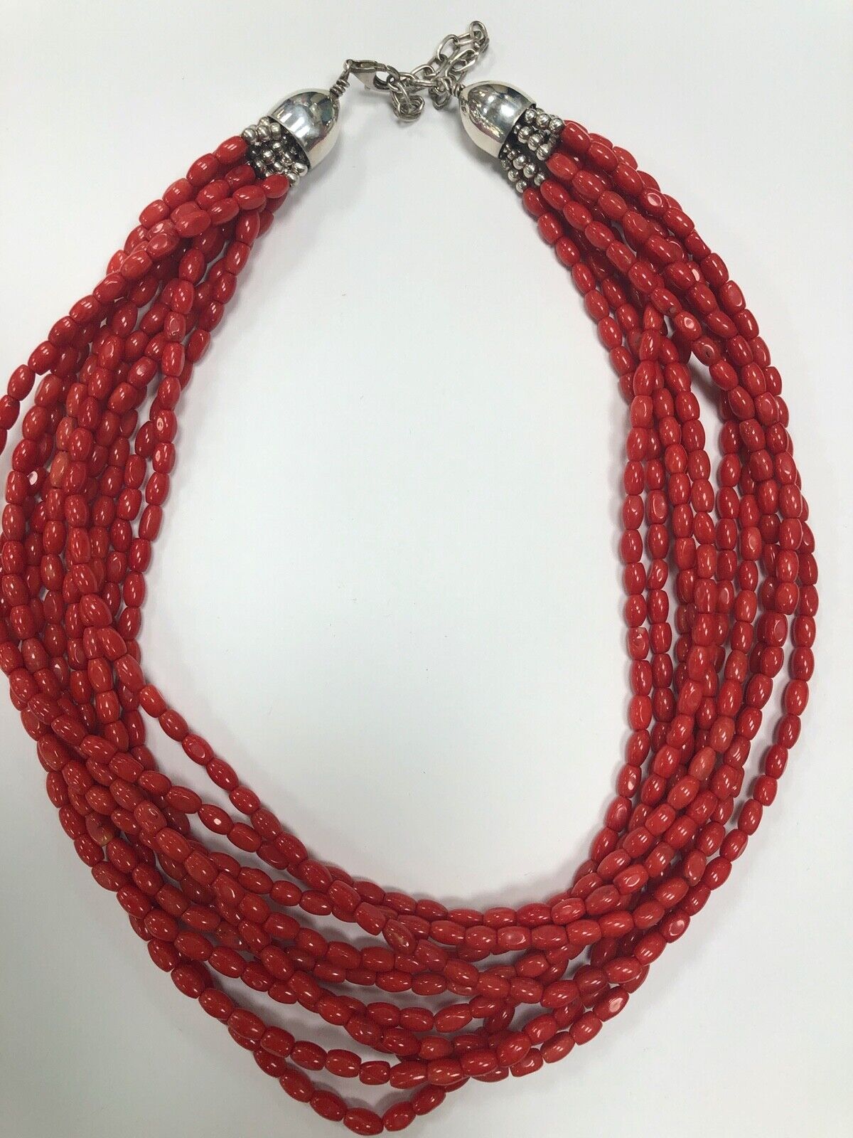 Mediterranean Red Coral 10 Strand Necklace w/ Ste… - image 1