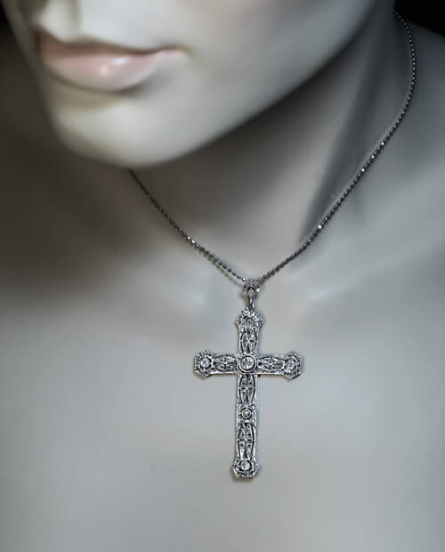 Antique Edwardian Diamond Platinum Openwork Cross… - image 2