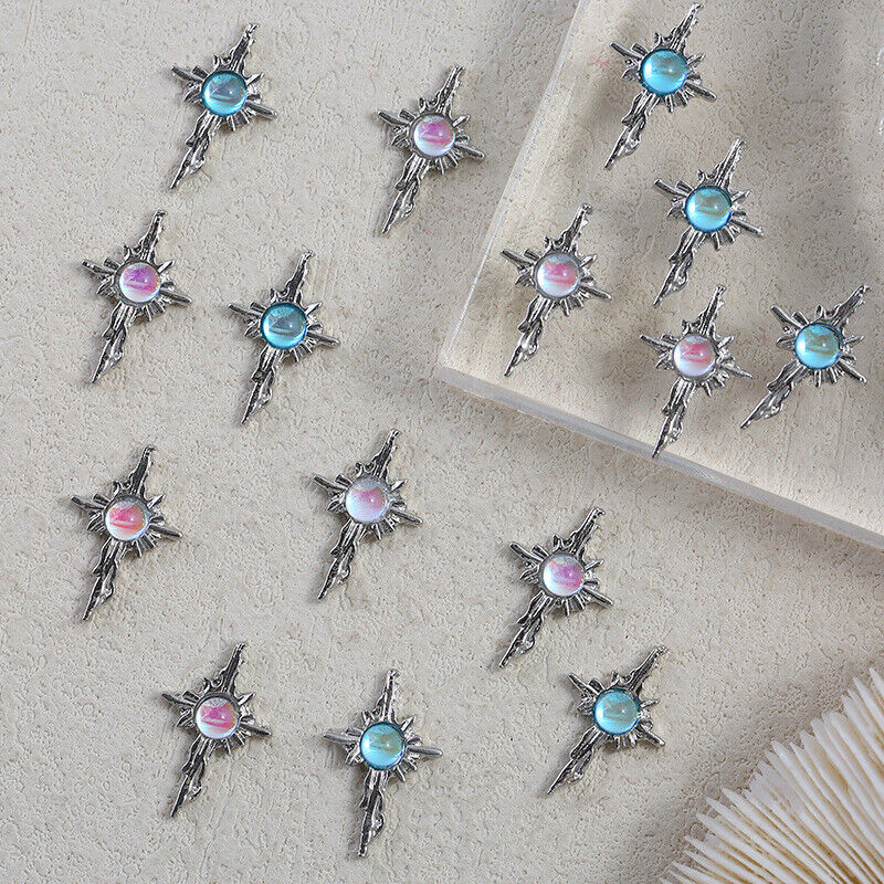 5pcs Cross Star Nail Art Charms 3d Glitter Diamond Manicure Accessories 