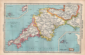 1952 Map England South West Cornwall Devon Somerset Channel Islands Ebay