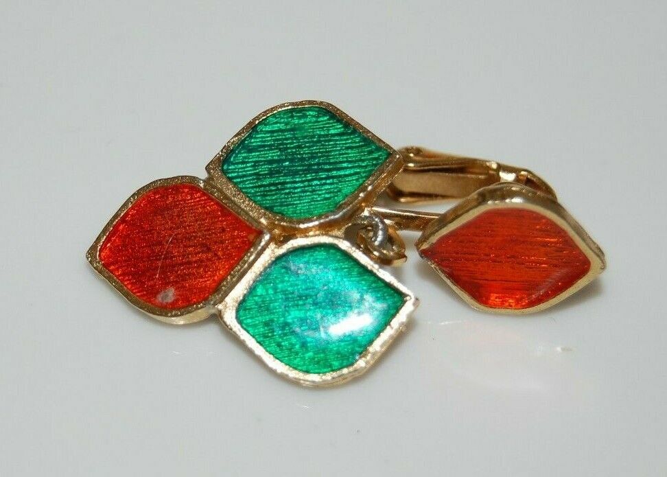 ELEGANT VTG 80'S FLORENZA RED AND GREEN ENAMEL GO… - image 4