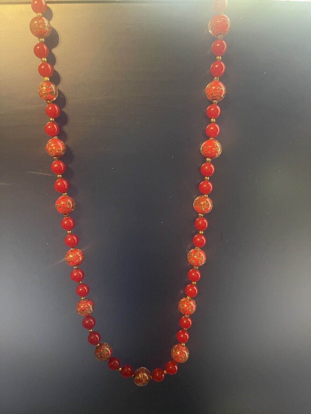 Murano Sommerso Red and Gold Fleck Beaded Necklace - image 2