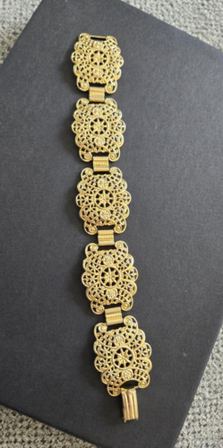 Vintage Gold Tone Bracelet Ornate Design Bracelet - image 1