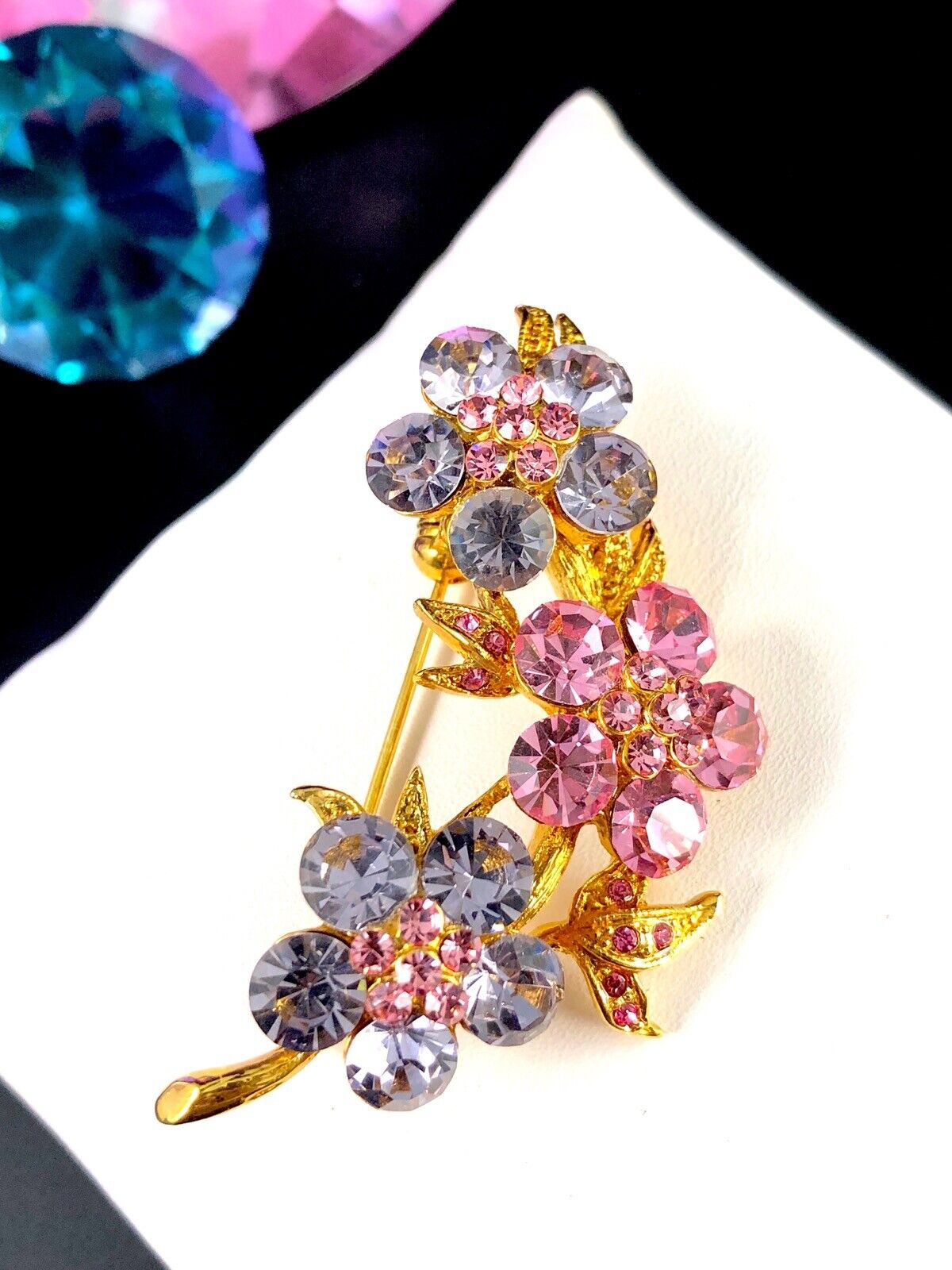 LOVELY GOLD-TONE FINISH ROSE PINK & LAVENDER PURP… - image 1