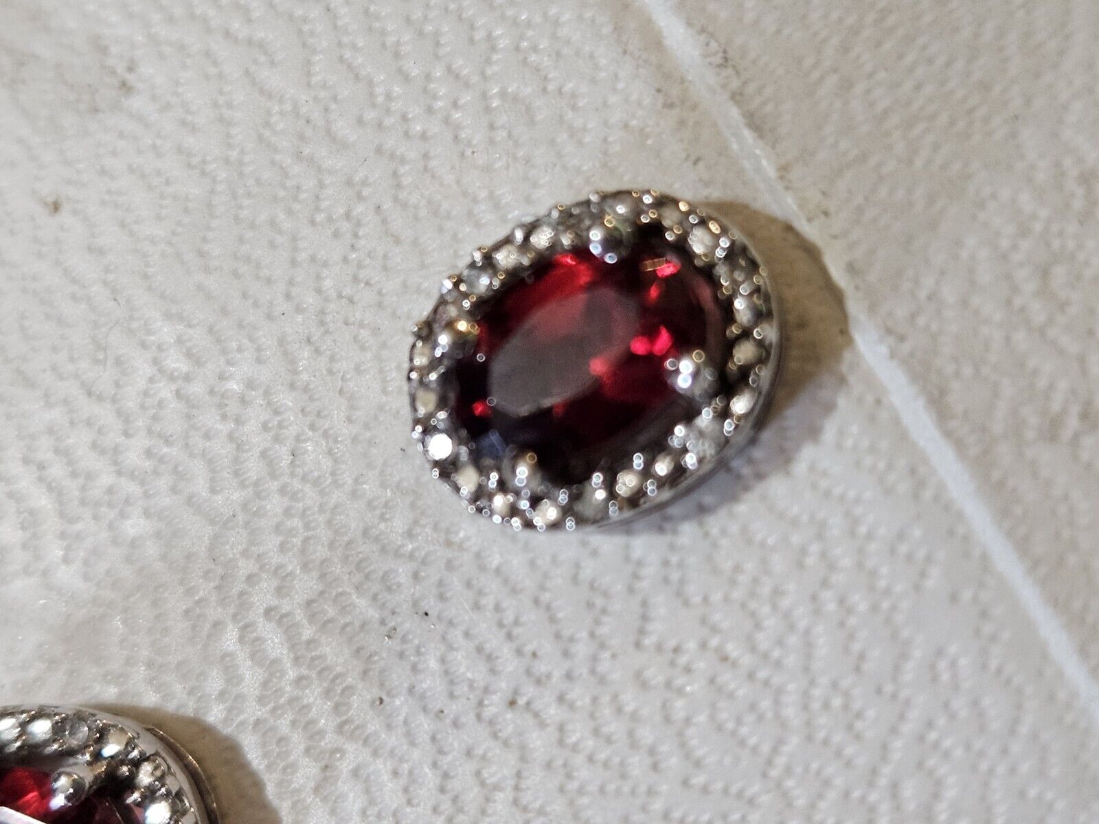 10k White Gold Oval Garnet Diamond Earrings - image 6