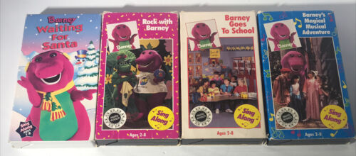 Barney VHS Lot of 4 - Waiting For Santa, Rock, Goes To School, Magical ...