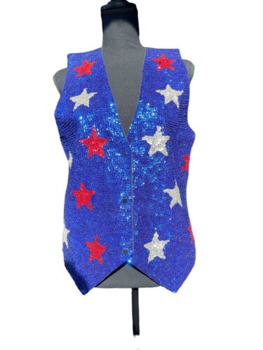 Fashion Fantasy Vintage 90s Vest Blue Sequin Ameri