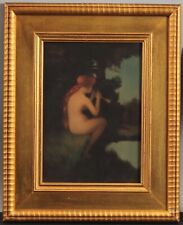 Antique JEAN-JACQUES HENNER Art Nouveau Nude Woman Flute Mezzotint Engraving NR