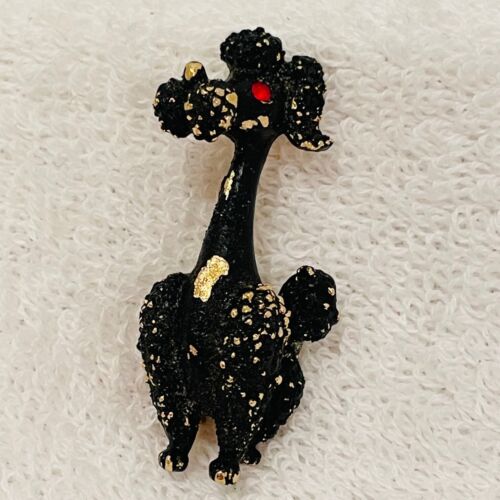 Vtg 50's Estate Hanselle Black Poodle Gold Tones … - image 1