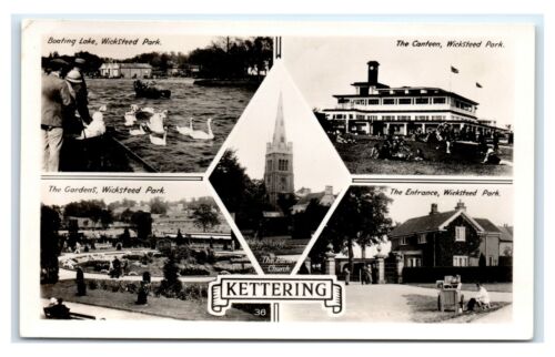 Postcard Kettering UK Multi View - Wicksteed Park & Parish Church RPPC ...