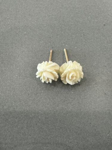 Antique Carved Rose Flower Earrings 10k Yellow Gol