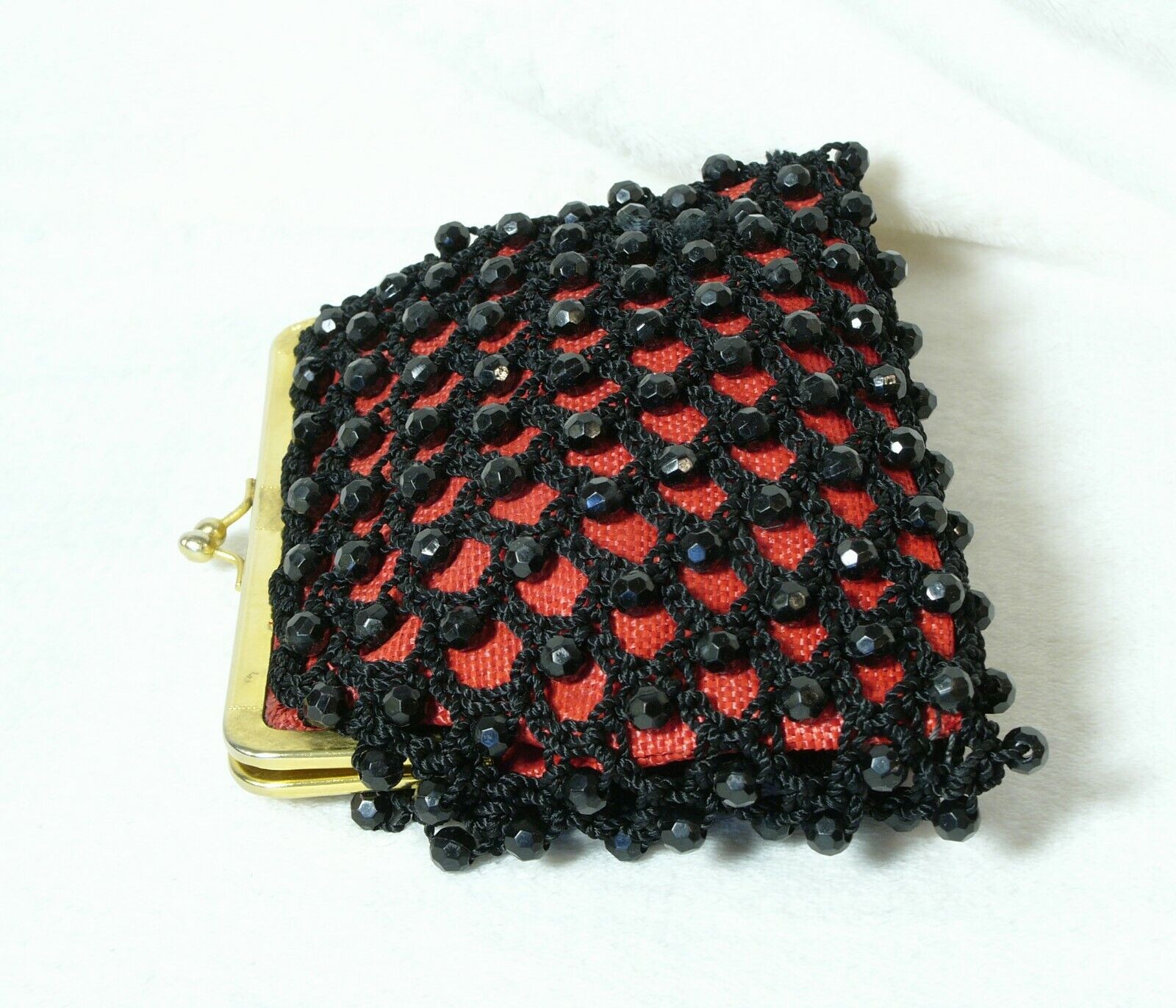 1950 Red & Black Beaded Small Evening Clutch Mars… - image 5