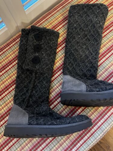 Women’s Lattice Cardy Ugg Size 8 Charcoal Grey Kni