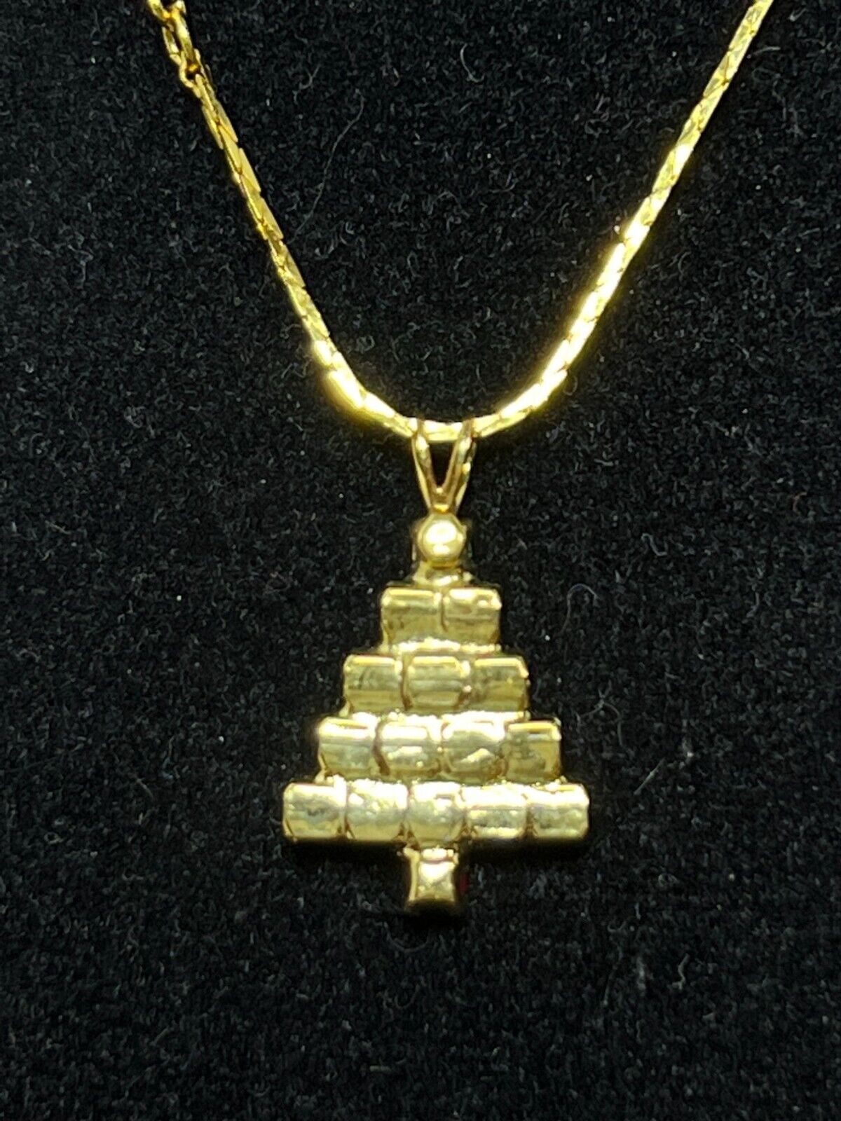 Gold Tone Rhinestone Christmas Tree Necklace And … - image 3