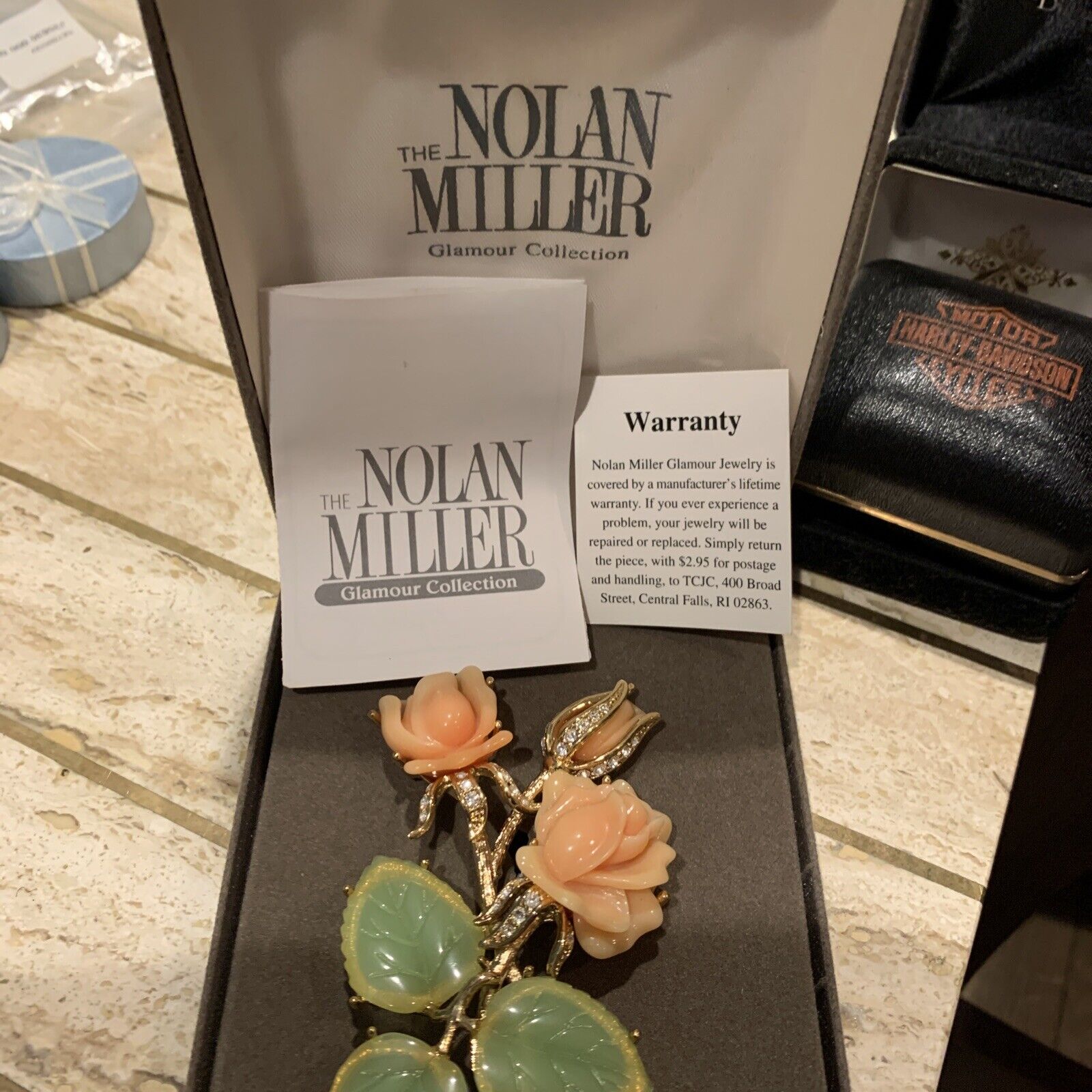 Nolan Miller Green Pink Resin Crystal Rose Flower… - image 1