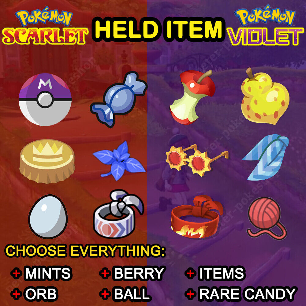 All Held Item Pokemon Scarlet Violet 6IV - Master Ball, TMs, Mints ...