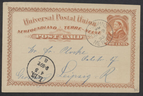 1895 Newfoundland 2c Victoria UPU Card St John's to Leipzig Germany ...