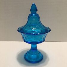 Vintage Tiara Indiana Glass Blue Pedestal Candy Dish w/Lid 9