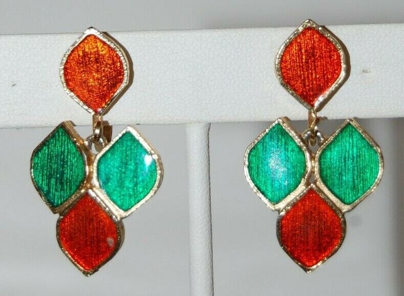 ELEGANT VTG 80'S FLORENZA RED AND GREEN ENAMEL GO… - image 12