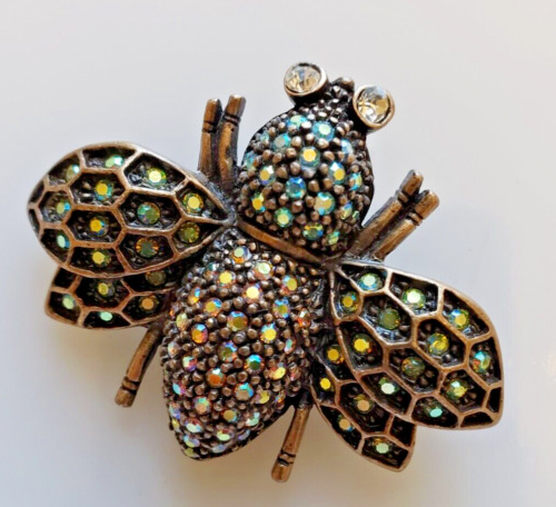 Kirks Folly Signed Beetle/Bumblebee Rhinestone Br… - image 1