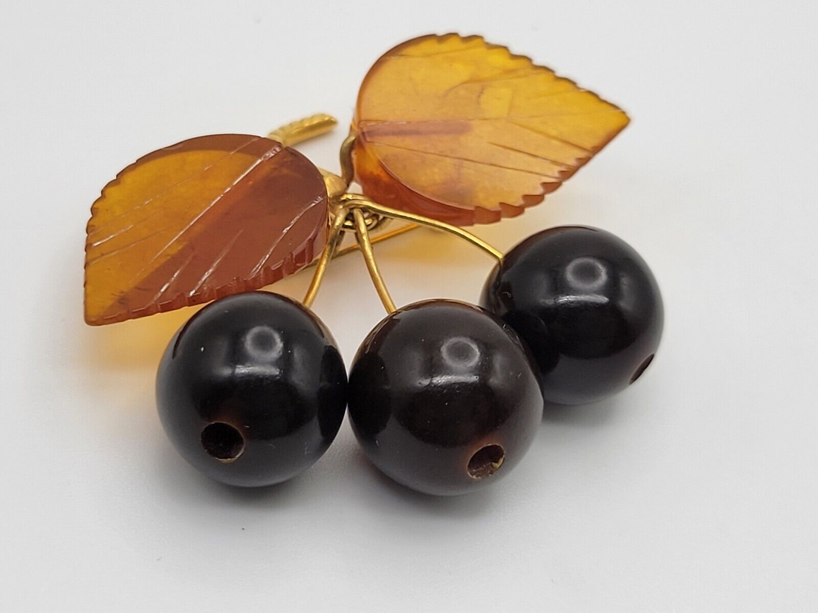 Vintage Soviet Baltic Amber Cherry Fruit Dangle B… - image 2