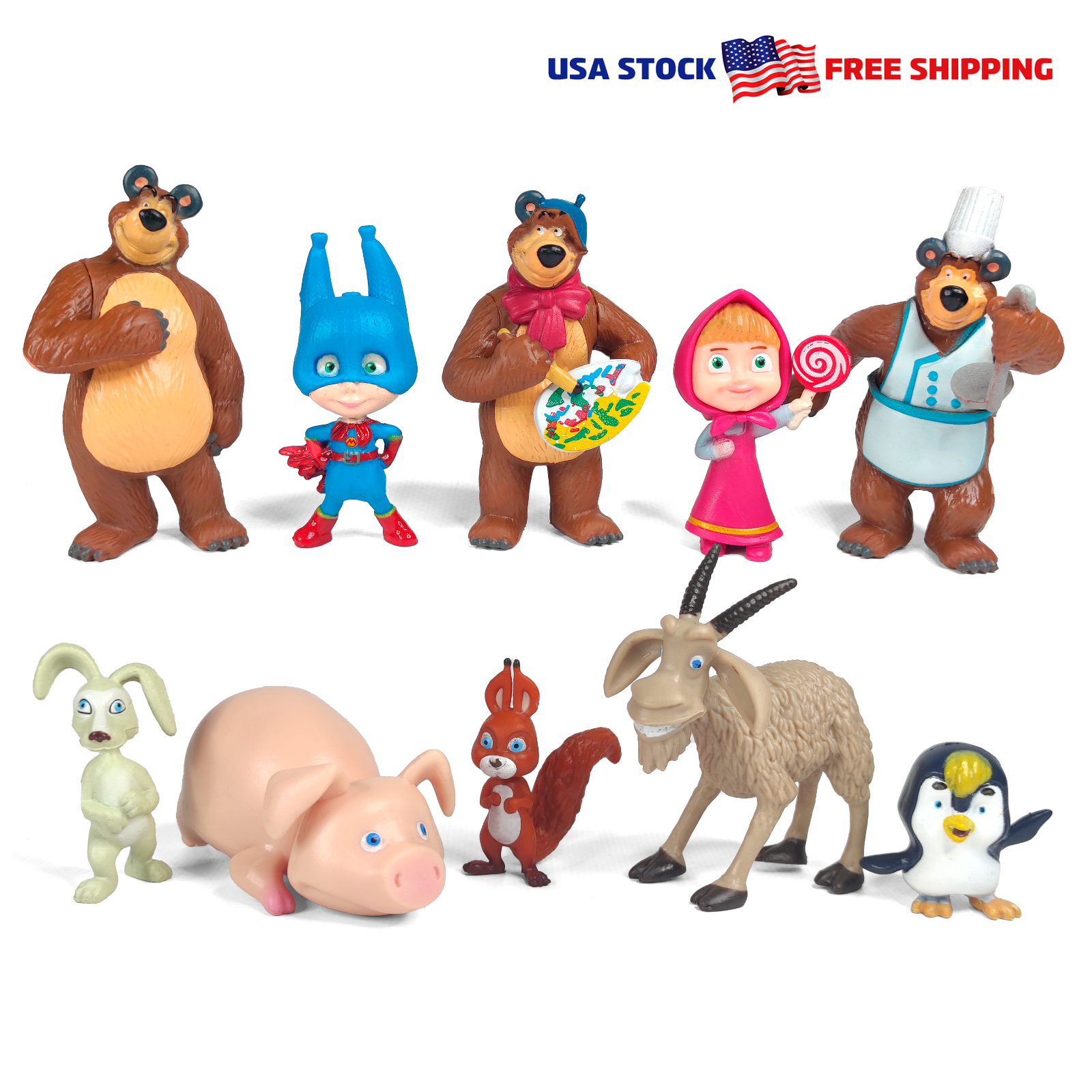 Masha And The Bear (Set of 10 PCS) Cake Topper, Action Figures, Toy ...