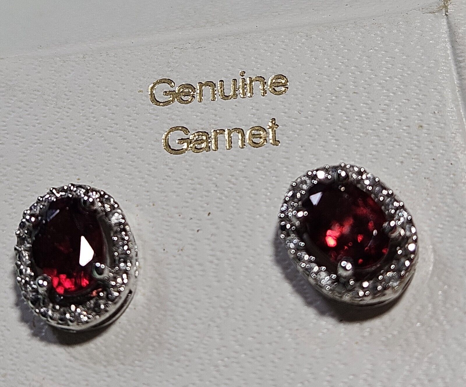 10k White Gold Oval Garnet Diamond Earrings - image 1